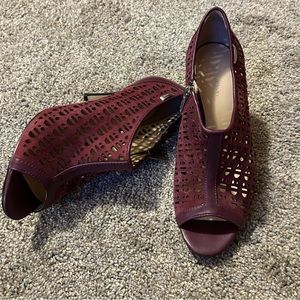 Calvin Klein Kailani Wine Suede open-toe bootie